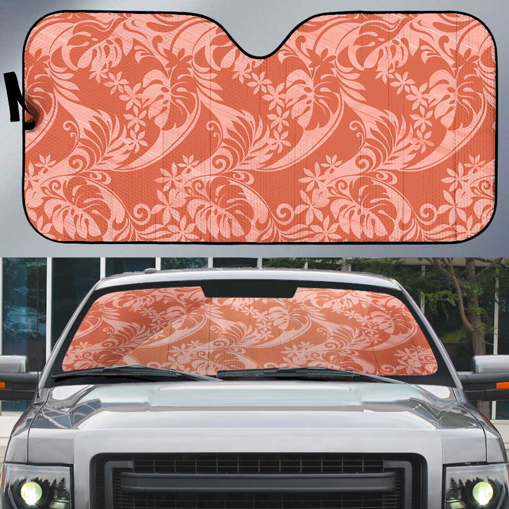 Tahiti Puatou Tiare Floral Auto Sun Shade Monstera Palm Tropical Leaves - Polynesian Pride