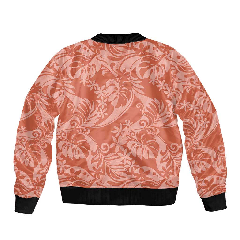 Tahiti Puatou Tiare Floral Bomber Jacket Monstera Palm Tropical Leaves - Polynesian Pride
