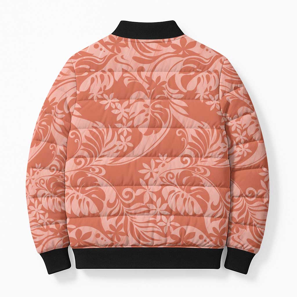 Tahiti Puatou Tiare Floral Bomber Puffer Jacket Monstera Palm Tropical Leaves - Polynesian Pride