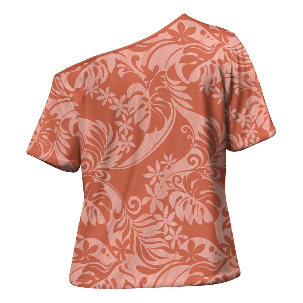 Tahiti Puatou Tiare Floral Cross Shoulder Shirt Monstera Palm Tropical Leaves - Polynesian Pride