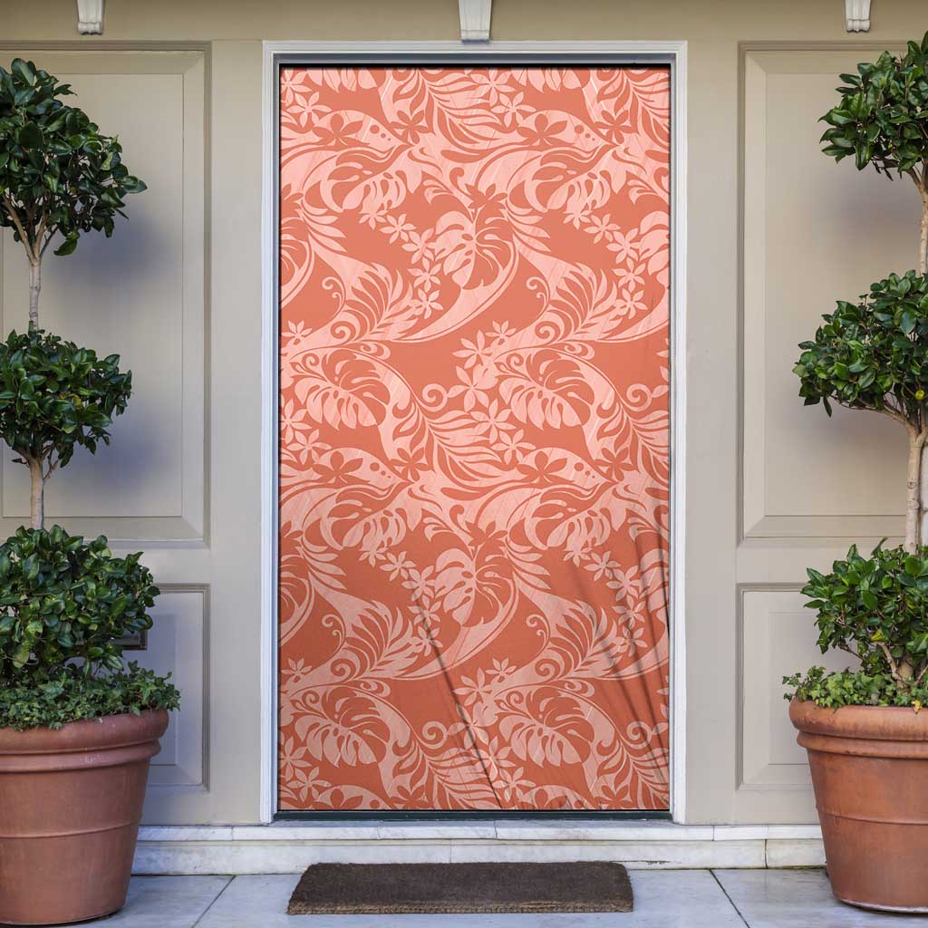 Tahiti Puatou Tiare Floral Door Cover Monstera Palm Tropical Leaves - Polynesian Pride