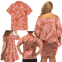 Tahiti Puatou Tiare Floral Family Matching Off Shoulder Short Dress and Hawaiian Shirt Monstera Palm Tropical Leaves - Polynesian Pride