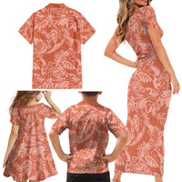 Tahiti Puatou Tiare Floral Family Matching Short Sleeve Bodycon Dress and Hawaiian Shirt Monstera Palm Tropical Leaves - Polynesian Pride