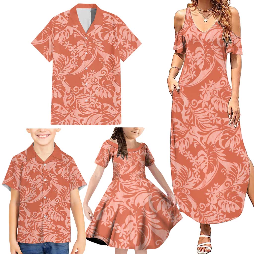 Tahiti Puatou Tiare Floral Family Matching Summer Maxi Dress and Hawaiian Shirt Monstera Palm Tropical Leaves LT01 - Polynesian Pride