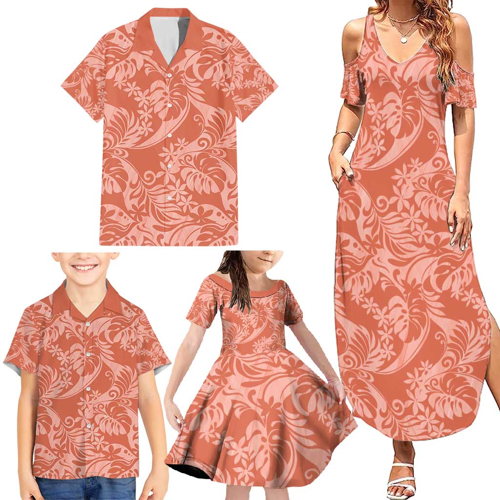 Tahiti Puatou Tiare Floral Family Matching Summer Maxi Dress and Hawaiian Shirt Monstera Palm Tropical Leaves - Polynesian Pride