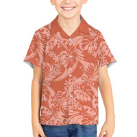 Tahiti Puatou Tiare Floral Family Matching Summer Maxi Dress and Hawaiian Shirt Monstera Palm Tropical Leaves LT01 Son's Shirt Orange - Polynesian Pride