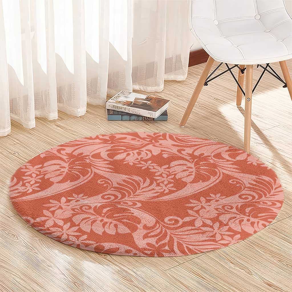 Tahiti Puatou Tiare Floral Round Carpet Monstera Palm Tropical Leaves - Polynesian Pride