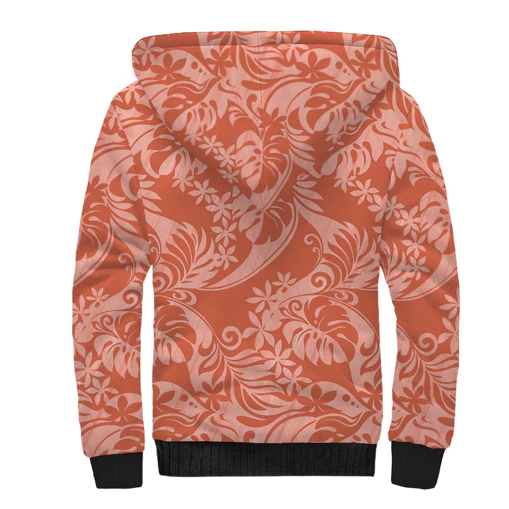 Tahiti Puatou Tiare Floral Sherpa Hoodie Monstera Palm Tropical Leaves - Polynesian Pride