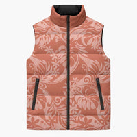 Tahiti Puatou Tiare Floral Sleeveless Puffer Jacket Monstera Palm Tropical Leaves - Polynesian Pride