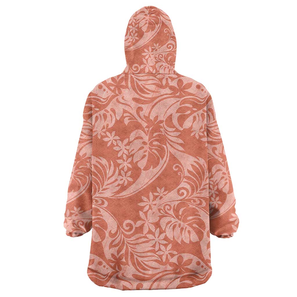 Tahiti Puatou Tiare Floral Wearable Blanket Hoodie Monstera Palm Tropical Leaves - Polynesian Pride