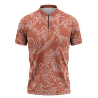 Tahiti Puatou Tiare Floral Zipper Polo Shirt Monstera Palm Tropical Leaves - Polynesian Pride
