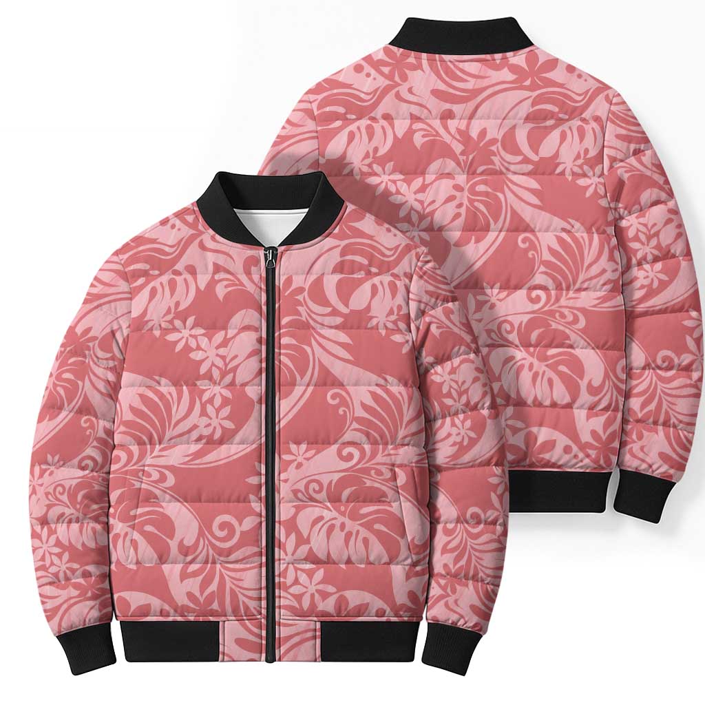 Tahiti Tarona Tiare Floral Bomber Puffer Jacket Monstera Palm Tropical Leaves - Polynesian Pride