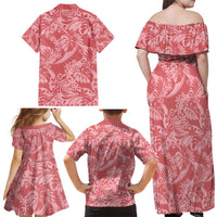 Tahiti Tarona Tiare Floral Family Matching Off Shoulder Maxi Dress and Hawaiian Shirt Monstera Palm Tropical Leaves - Polynesian Pride