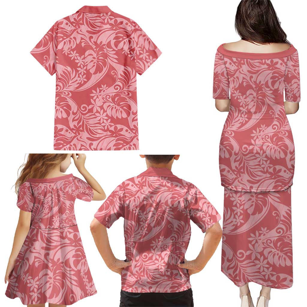 Tahiti Tarona Tiare Floral Family Matching Puletasi and Hawaiian Shirt Monstera Palm Tropical Leaves LT01 - Polynesian Pride