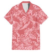 Tahiti Tarona Tiare Floral Family Matching Puletasi and Hawaiian Shirt Monstera Palm Tropical Leaves LT01 Dad's Shirt - Short Sleeve Pink - Polynesian Pride