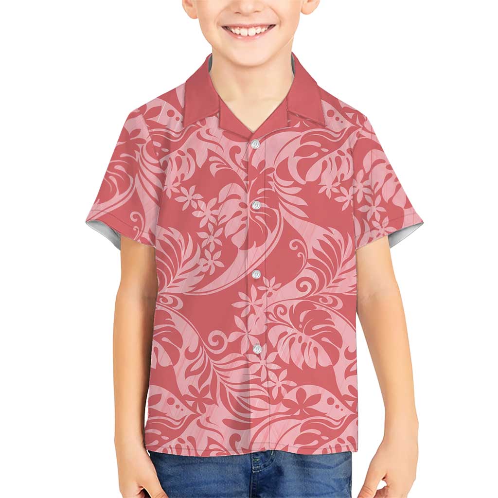 Tahiti Tarona Tiare Floral Family Matching Puletasi and Hawaiian Shirt Monstera Palm Tropical Leaves LT01 Son's Shirt Pink - Polynesian Pride