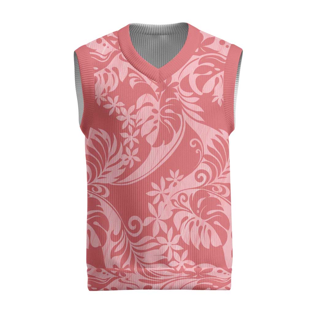 Tahiti Tarona Tiare Floral Christmas Knitted V-Neck Vest Monstera Palm Tropical Leaves - Polynesian Pride
