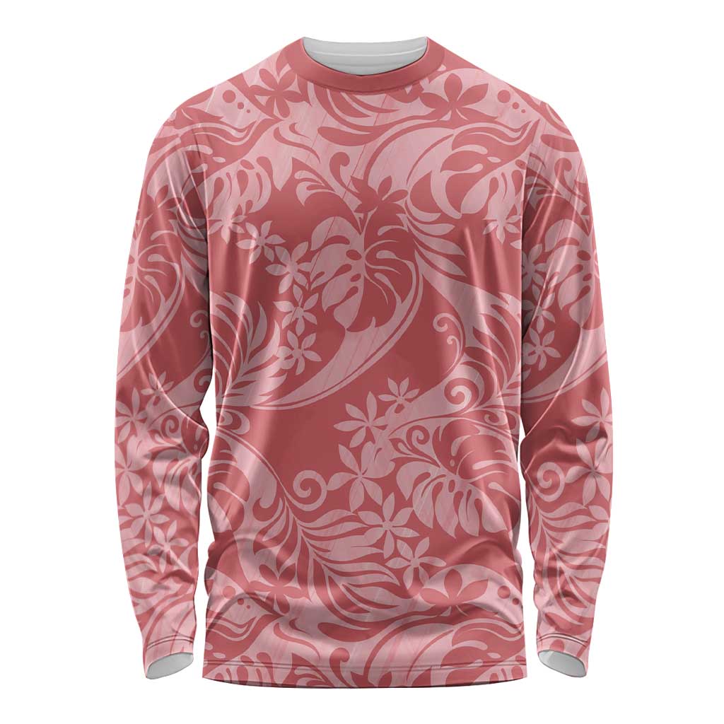 Tahiti Tarona Tiare Floral Long Sleeve Shirt Monstera Palm Tropical Leaves - Polynesian Pride