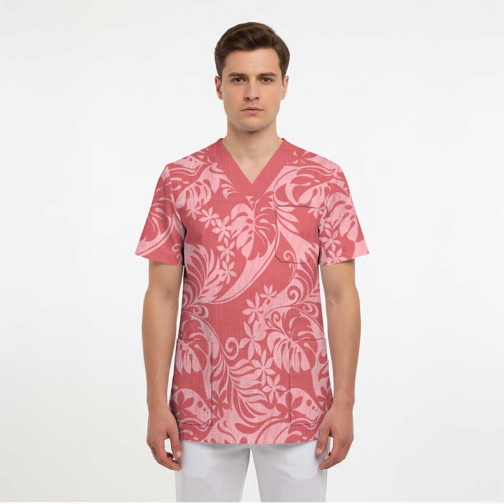Tahiti Tarona Tiare Floral Scrub Top Monstera Palm Tropical Leaves - Polynesian Pride