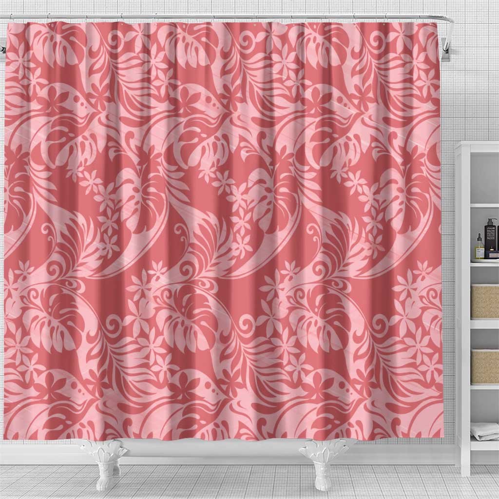 Tahiti Tarona Tiare Floral Shower Curtain Monstera Palm Tropical Leaves - Polynesian Pride