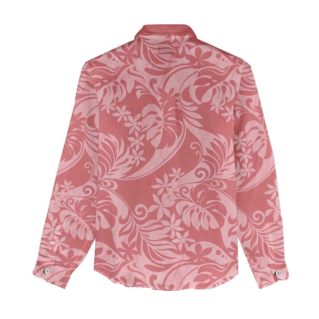 Tahiti Tarona Tiare Floral Women Casual Shirt Monstera Palm Tropical Leaves - Polynesian Pride