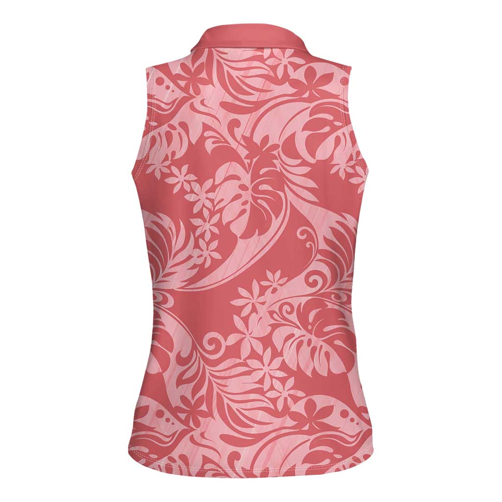 Tahiti Tarona Tiare Floral Women Sleeveless Polo Shirt Monstera Palm Tropical Leaves - Polynesian Pride