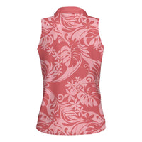 Tahiti Tarona Tiare Floral Women Sleeveless Polo Shirt Monstera Palm Tropical Leaves - Polynesian Pride