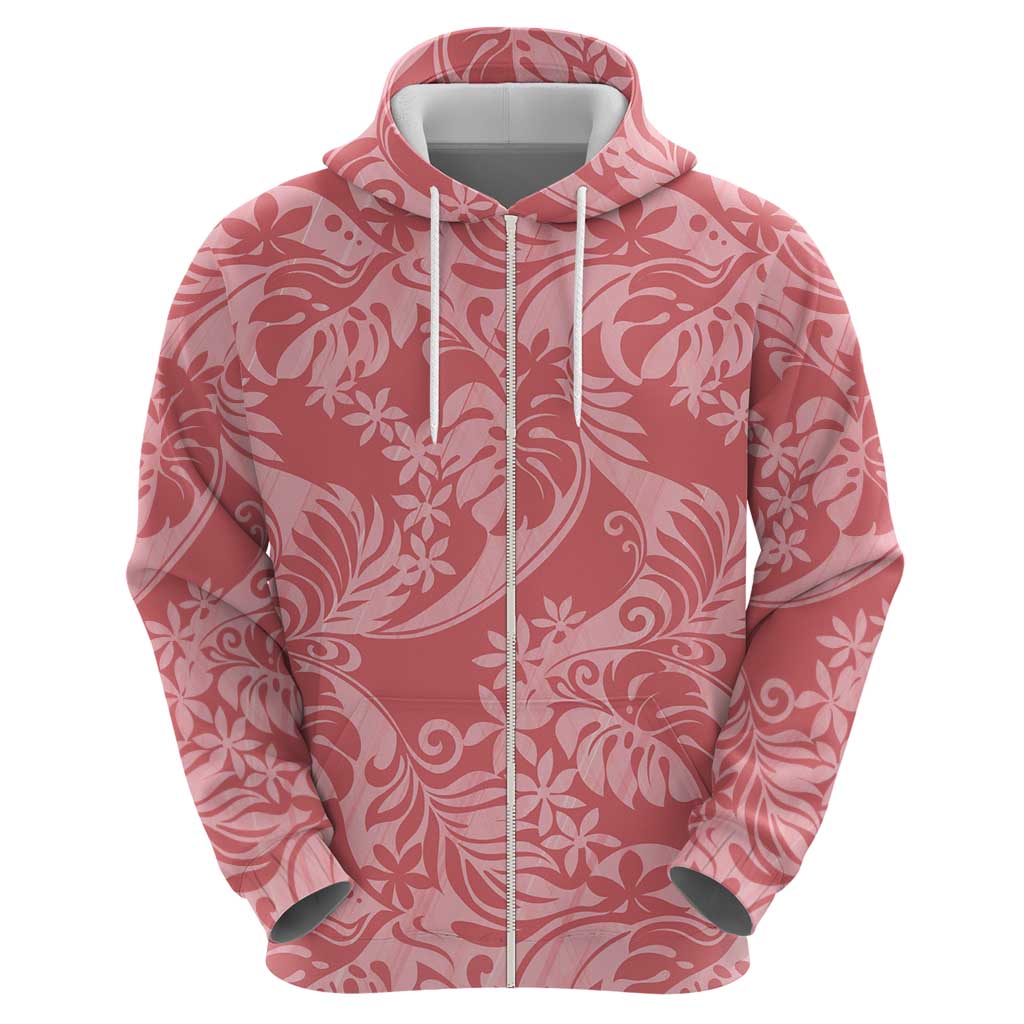 Tahiti Tarona Tiare Floral Zip Hoodie Monstera Palm Tropical Leaves - Polynesian Pride