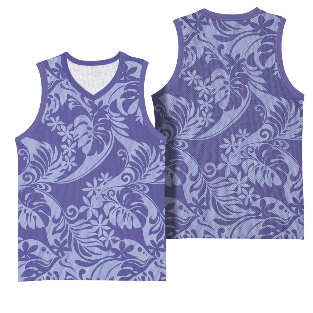 Tahiti Vareau Tiare Floral Basketball Jersey Monstera Palm Tropical Leaves - Polynesian Pride