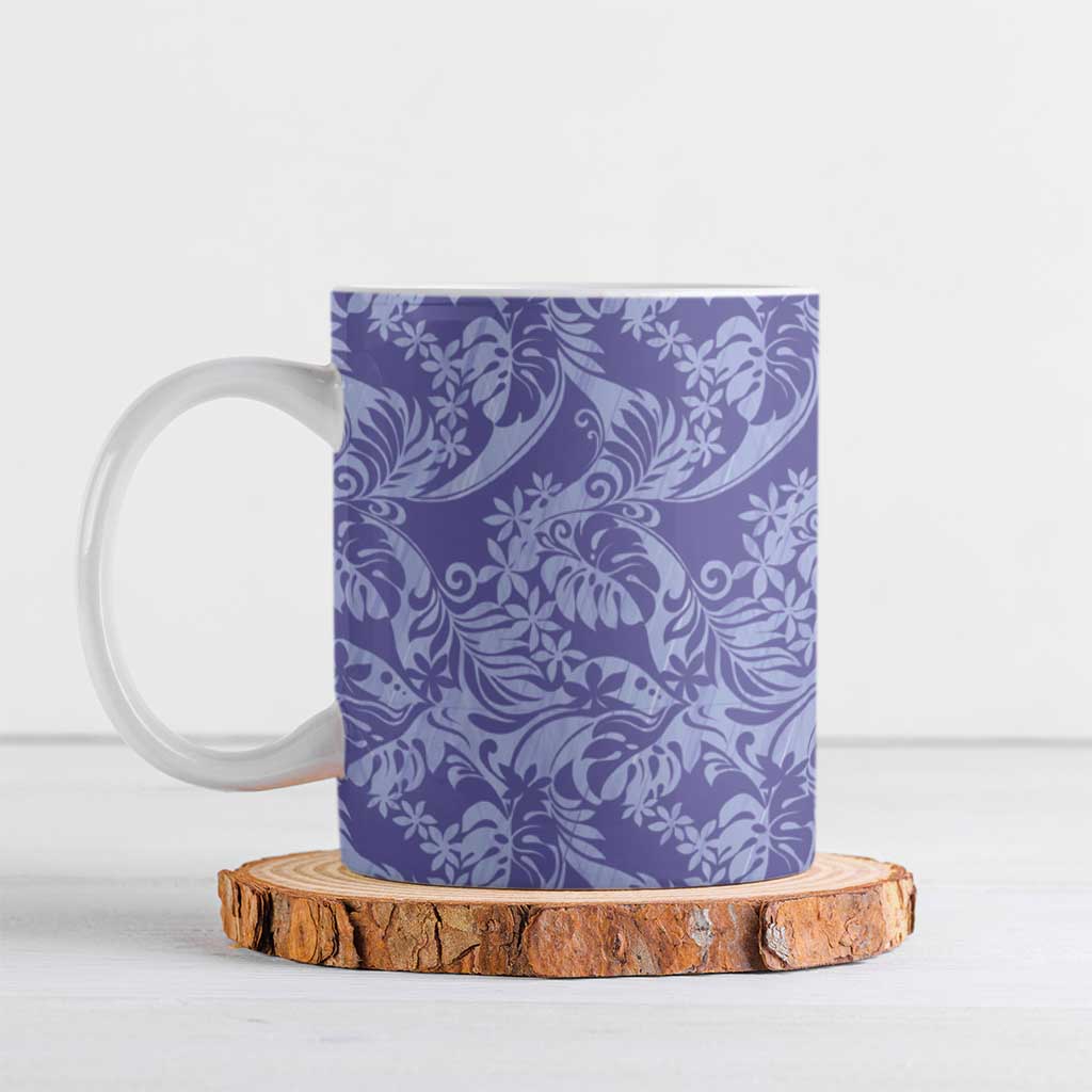 Tahiti Vareau Tiare Floral Ceramic Mug Monstera Palm Tropical Leaves - Polynesian Pride