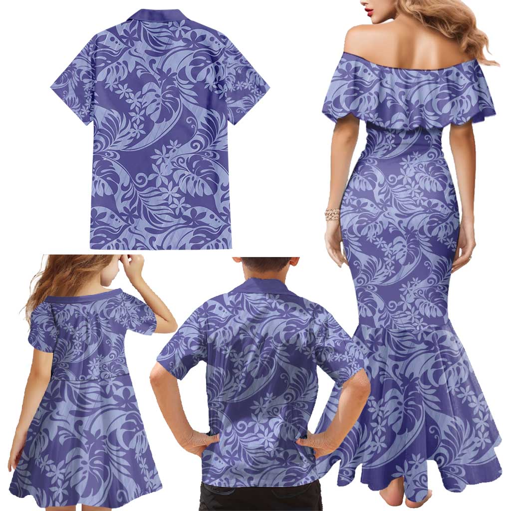 Tahiti Vareau Tiare Floral Family Matching Mermaid Dress and Hawaiian Shirt Monstera Palm Tropical Leaves - Polynesian Pride