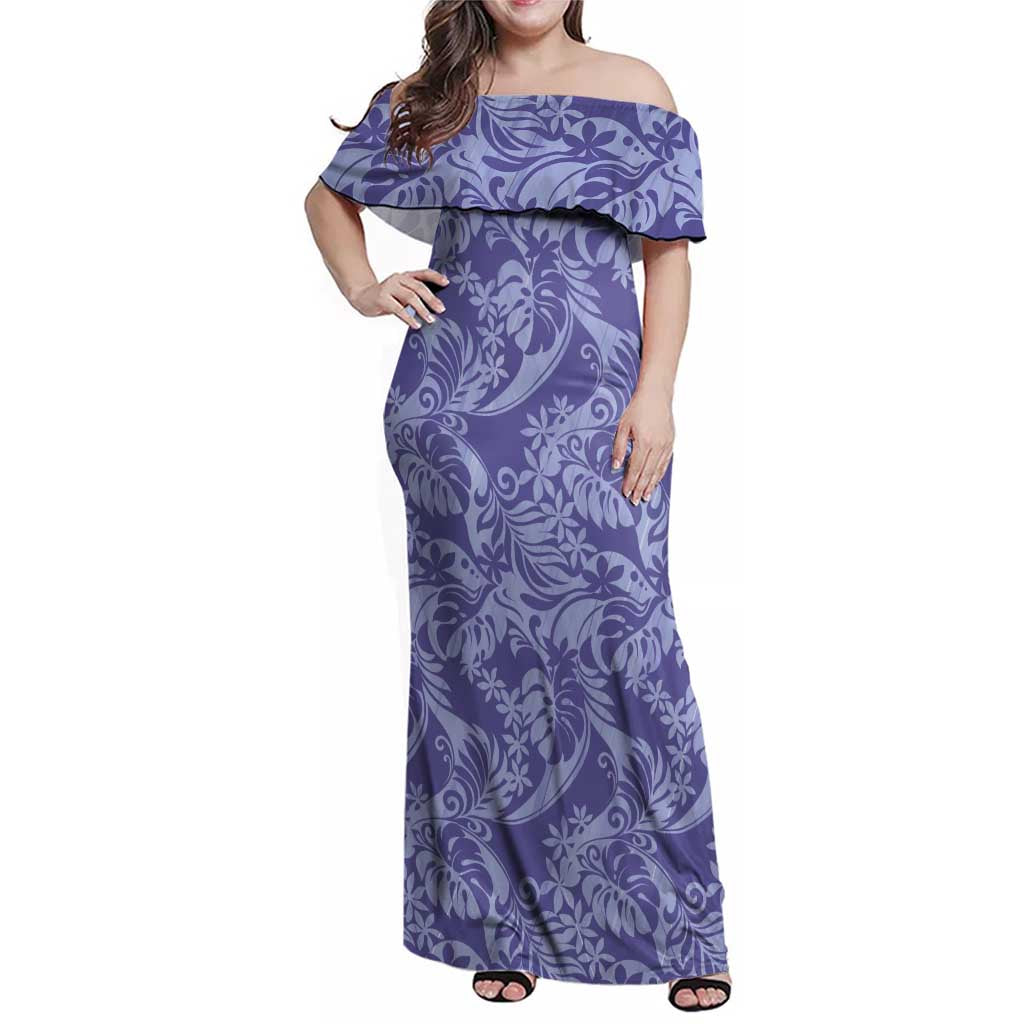 Tahiti Vareau Tiare Floral Family Matching Off Shoulder Maxi Dress and Hawaiian Shirt Monstera Palm Tropical Leaves - Polynesian Pride