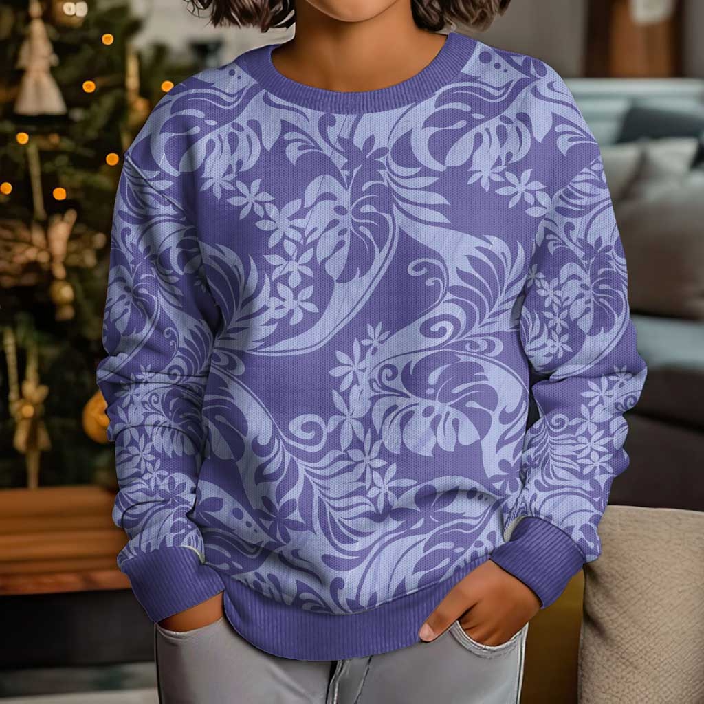 Tahiti Vareau Tiare Floral Kid Ugly Christmas Sweater Monstera Palm Tropical Leaves - Polynesian Pride