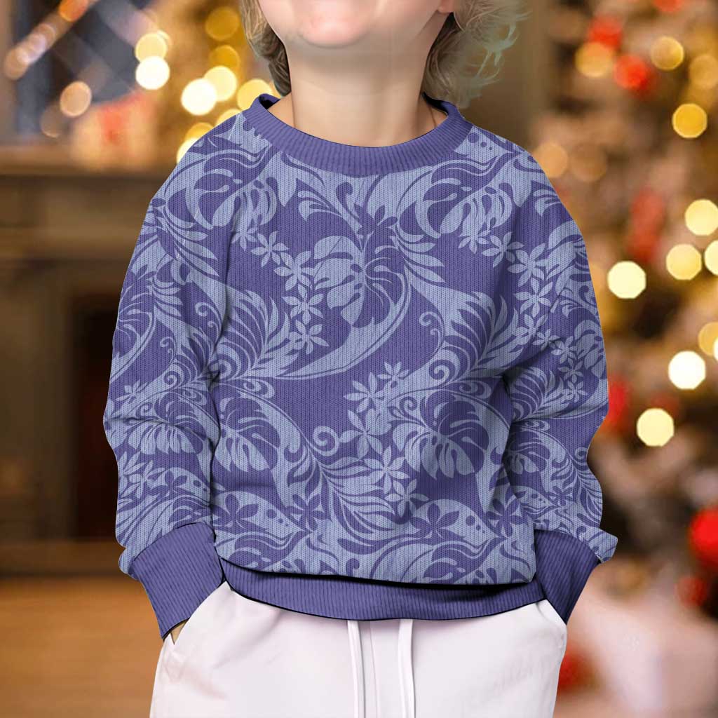 Tahiti Vareau Tiare Floral Kid Ugly Christmas Sweater Monstera Palm Tropical Leaves - Polynesian Pride