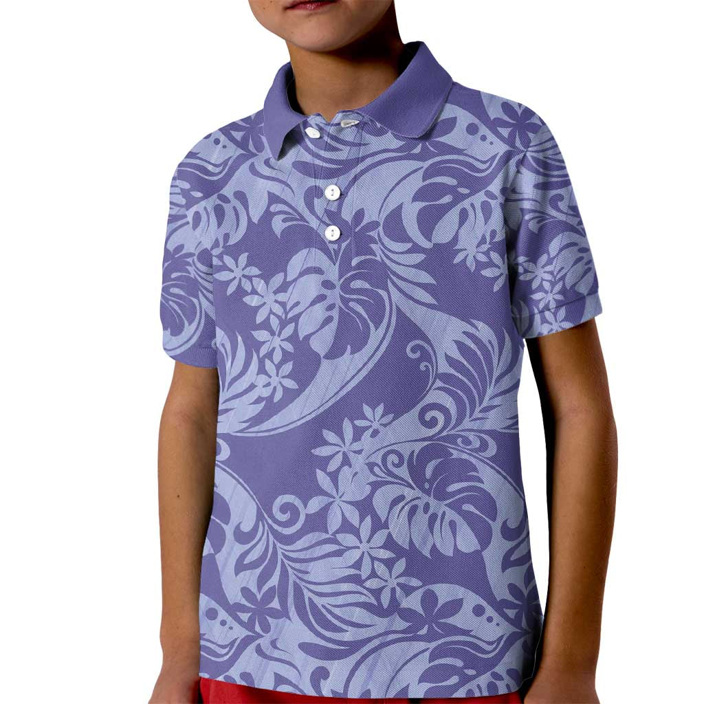 Tahiti Vareau Tiare Floral Kid Polo Shirt Monstera Palm Tropical Leaves - Polynesian Pride