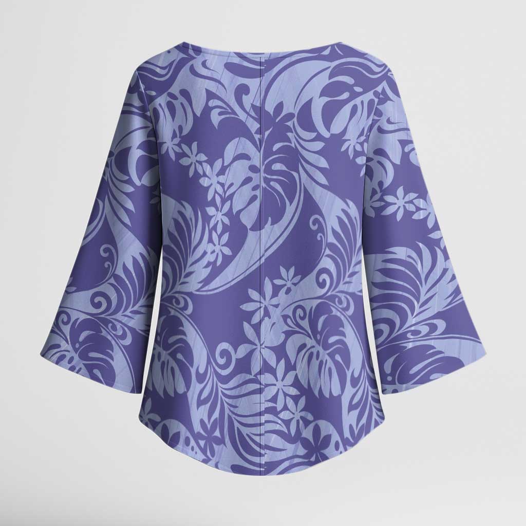 Tahiti Vareau Tiare Floral Kimono Sleeve Blouse Monstera Palm Tropical Leaves - Polynesian Pride