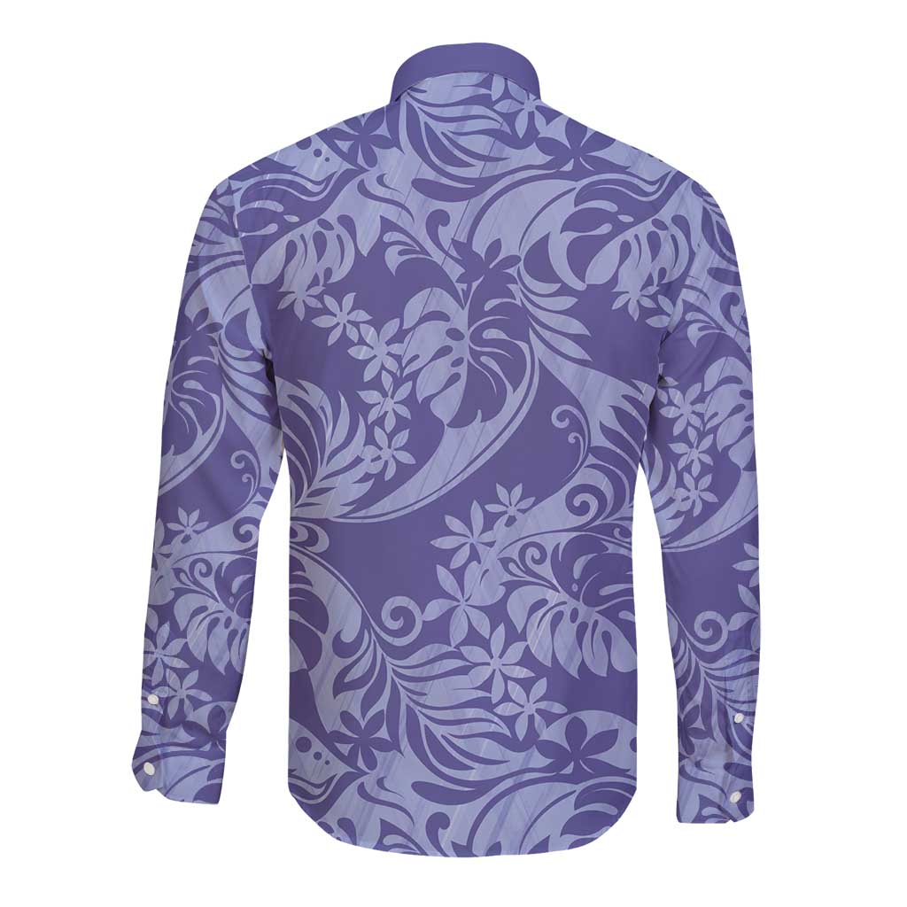 Tahiti Vareau Tiare Floral Long Sleeve Button Shirt Monstera Palm Tropical Leaves - Polynesian Pride