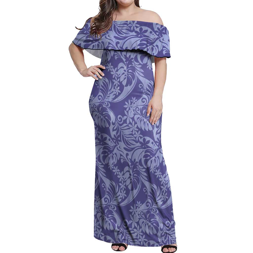 Tahiti Vareau Tiare Floral Off Shoulder Maxi Dress Monstera Palm Tropical Leaves - Polynesian Pride