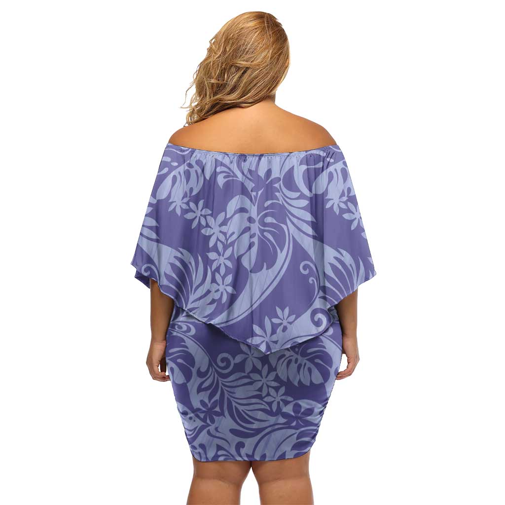 Tahiti Vareau Tiare Floral Off Shoulder Short Dress Monstera Palm Tropical Leaves - Polynesian Pride