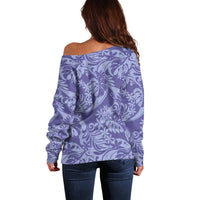 Tahiti Vareau Tiare Floral Off Shoulder Sweater Monstera Palm Tropical Leaves - Polynesian Pride