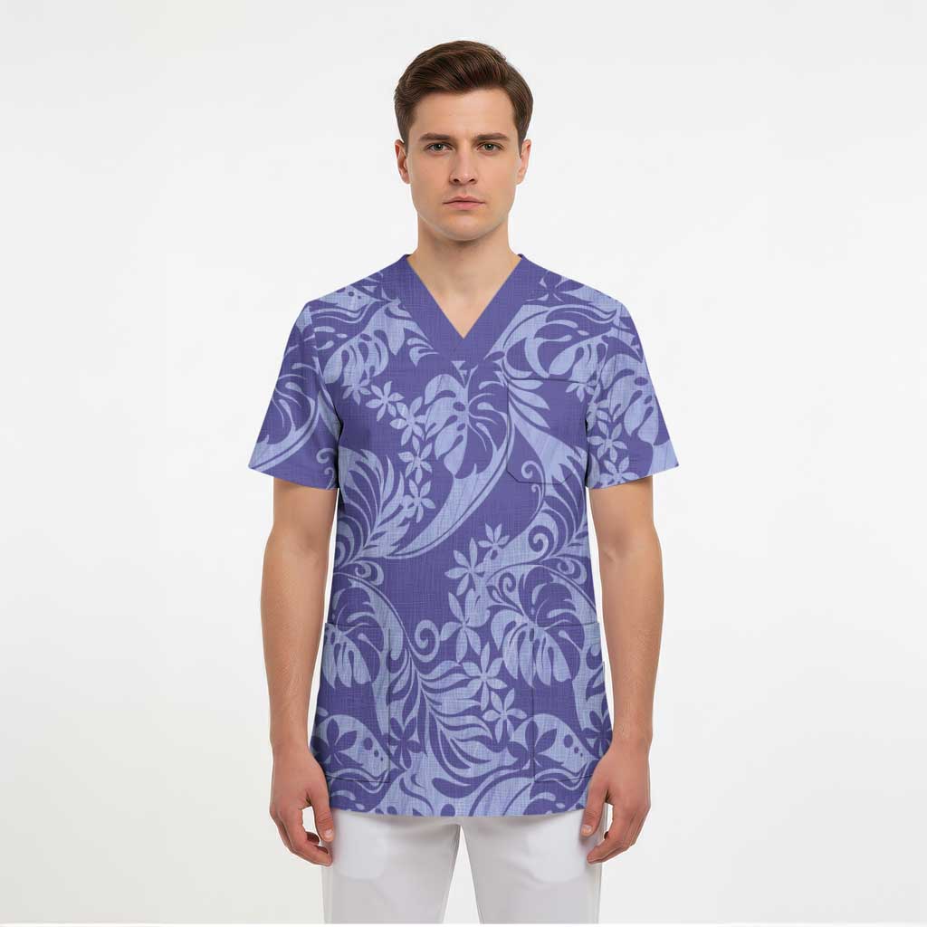 Tahiti Vareau Tiare Floral Scrub Top Monstera Palm Tropical Leaves - Polynesian Pride