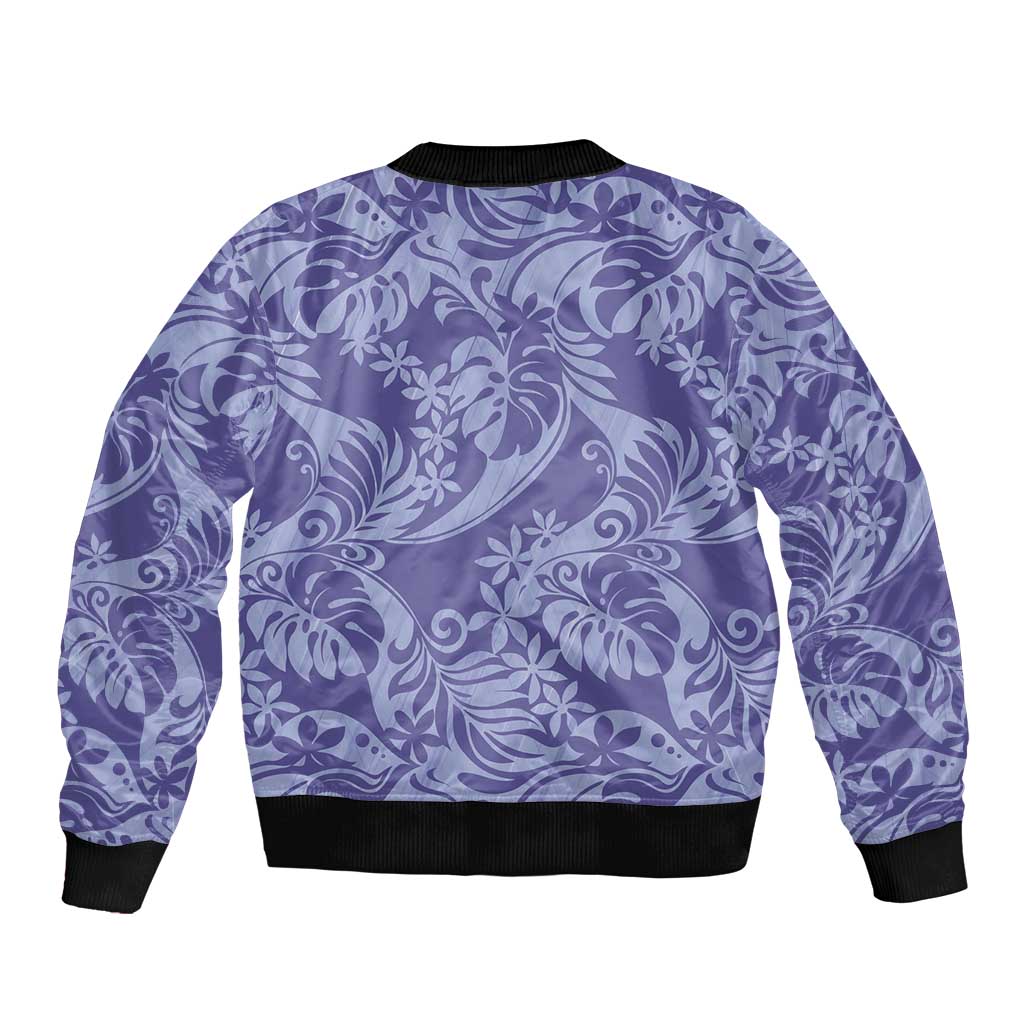 Tahiti Vareau Tiare Floral Sleeve Zip Bomber Jacket Monstera Palm Tropical Leaves - Polynesian Pride