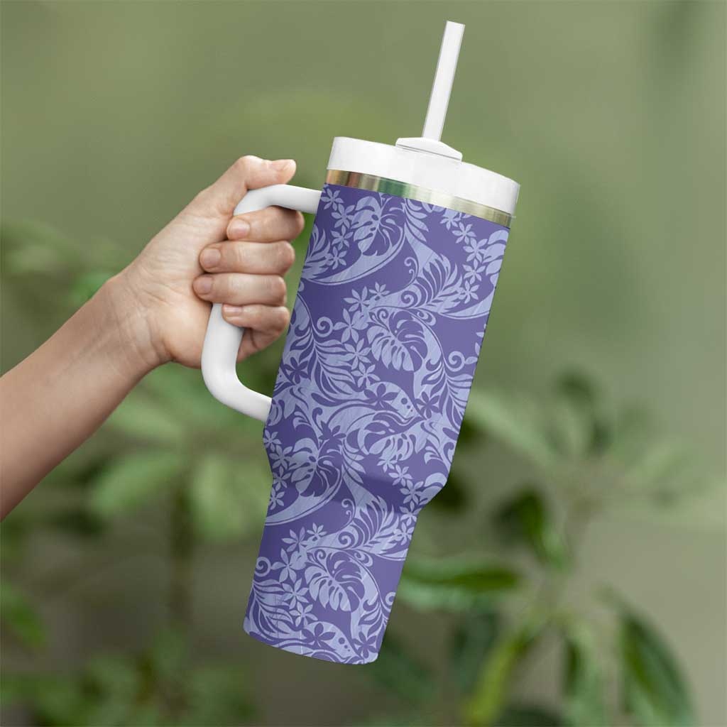 Tahiti Vareau Tiare Floral Tumbler With Handle Monstera Palm Tropical Leaves - Polynesian Pride