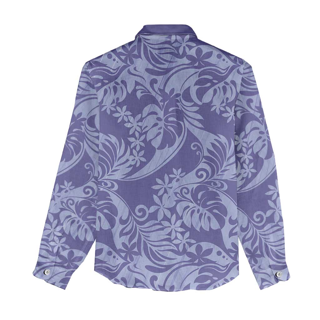 Tahiti Vareau Tiare Floral Women Casual Shirt Monstera Palm Tropical Leaves - Polynesian Pride