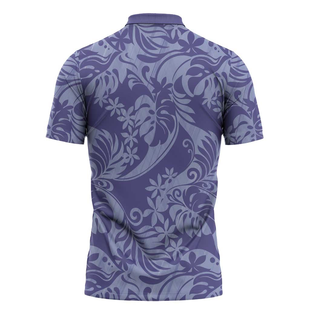 Tahiti Vareau Tiare Floral Zipper Polo Shirt Monstera Palm Tropical Leaves - Polynesian Pride