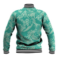 Tahiti Teal Tiare Floral Baseball Jacket Monstera Palm Tropical Leaves - Polynesian Pride