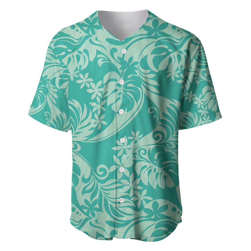 Tahiti Teal Tiare Floral Baseball Jersey Monstera Palm Tropical Leaves - Polynesian Pride