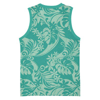 Tahiti Teal Tiare Floral Basketball Jersey Monstera Palm Tropical Leaves - Polynesian Pride