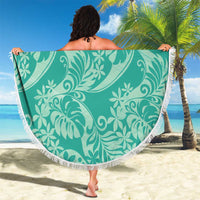 Tahiti Teal Tiare Floral Beach Blanket Monstera Palm Tropical Leaves - Polynesian Pride