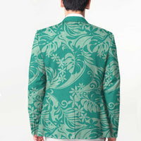 Tahiti Teal Tiare Floral Blazer Monstera Palm Tropical Leaves - Polynesian Pride